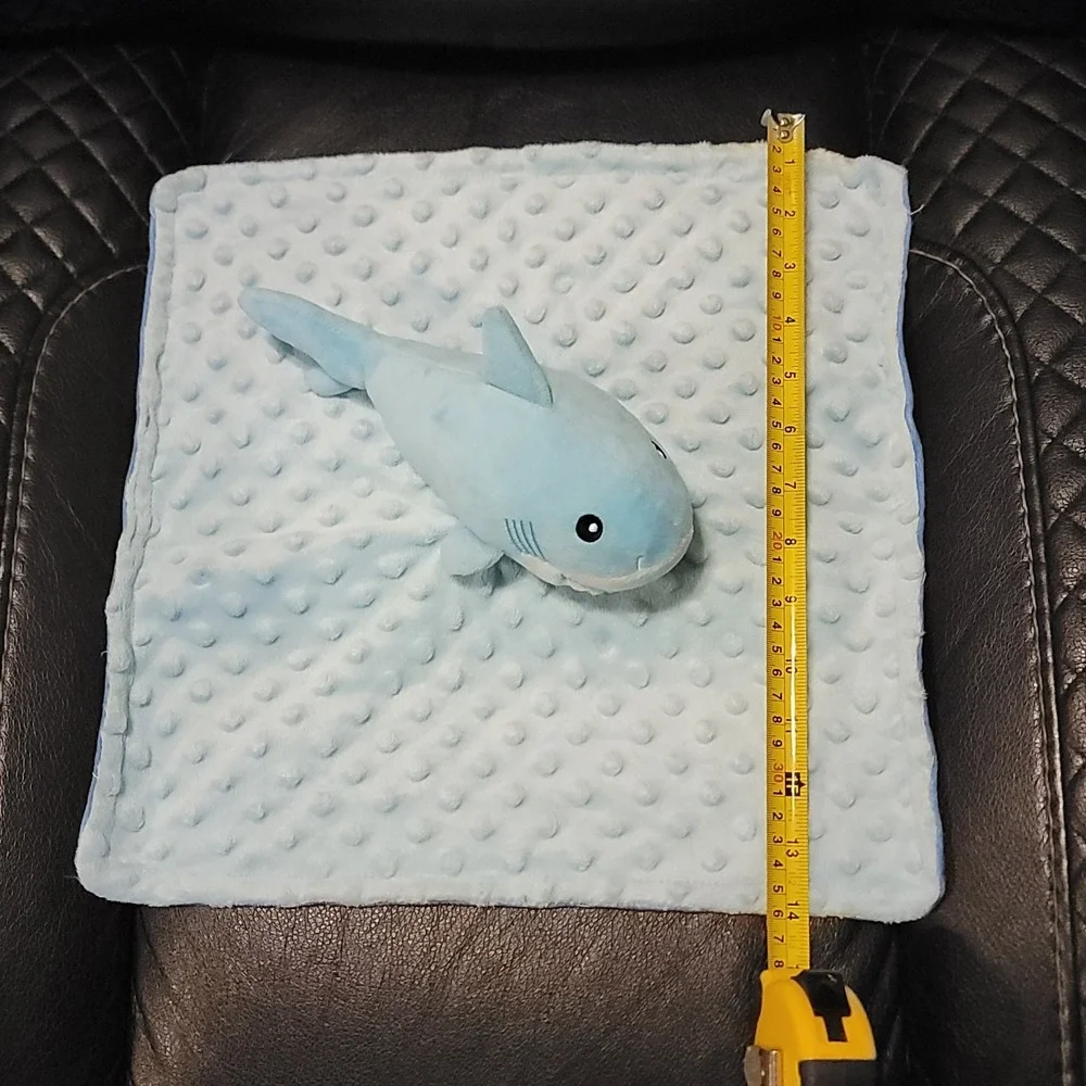 Blue Shark Baby Lovey Security Blanket Ocean Life & Fish on Back Minky Dot Plush
